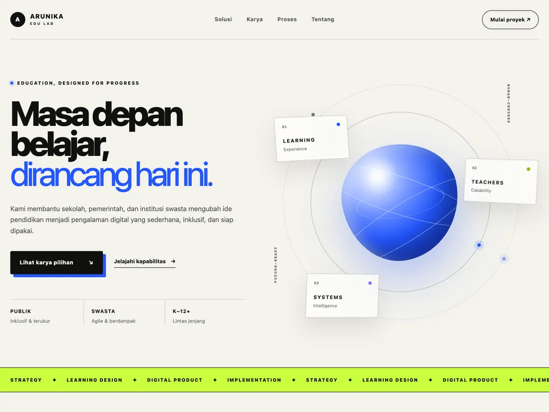 Website studio pendidikan Arunika Edu Lab